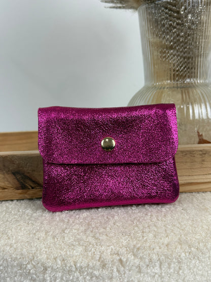 Porte monnaie en cuir fuchsia