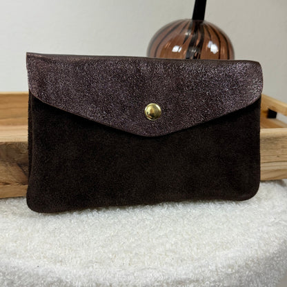 Porte monnaie cuir & daim choco
