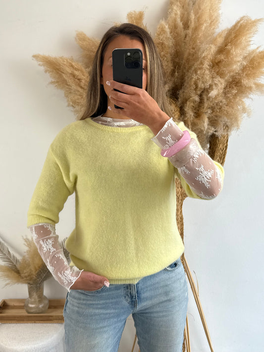 Pull Lana en Alpaga & Laine jaune pastel