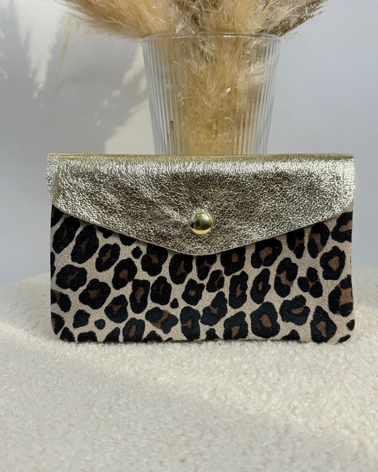 Porte monnaie en cuir & daim leo/or
