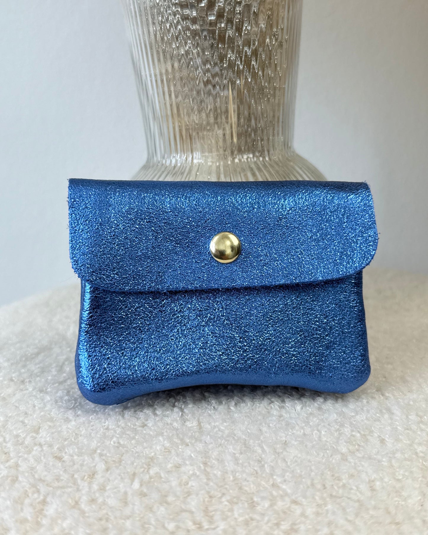Porte monnaie en cuir bleu électrique