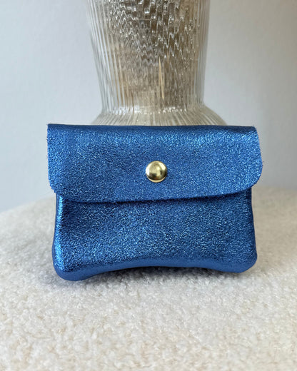 Porte monnaie en cuir bleu électrique