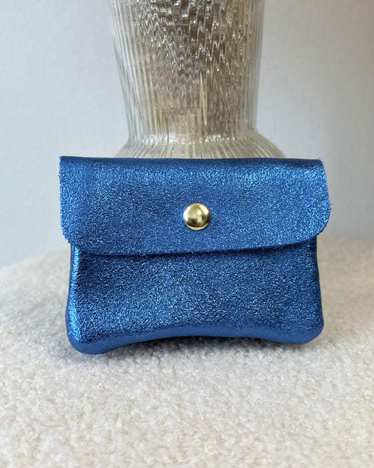 Porte monnaie en cuir bleu électrique
