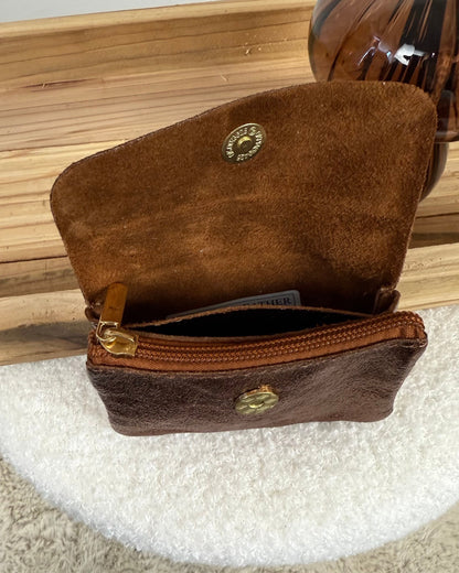 Porte monnaie en cuir camel