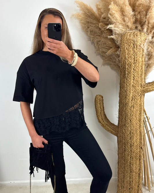 T-shirt dentelle noir