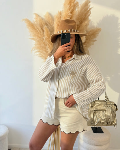 Chemise gaze de coton palmier beige