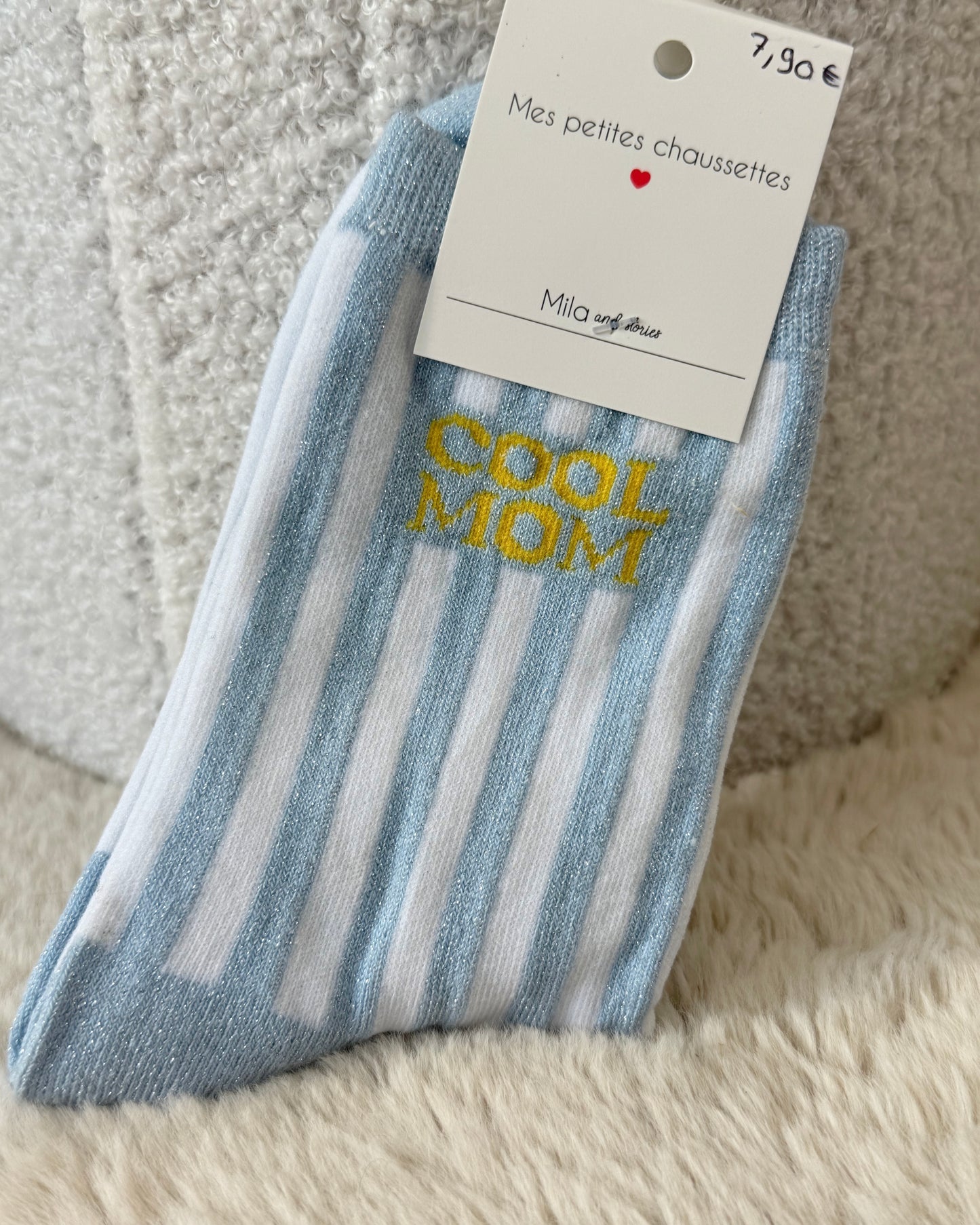 Chaussettes "cool mom" bleu rayé blanc