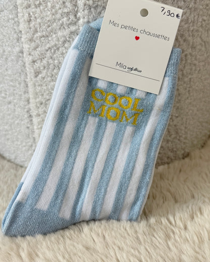 Chaussettes "cool mom" bleu rayé blanc