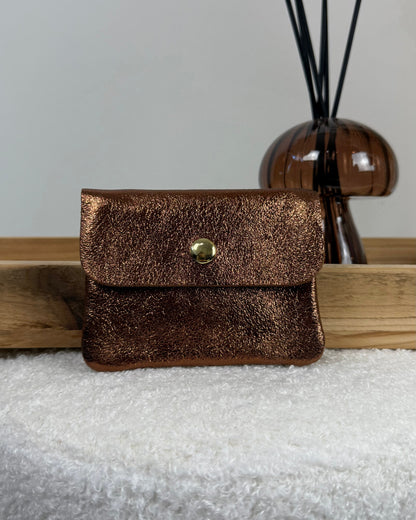 Porte monnaie en cuir camel