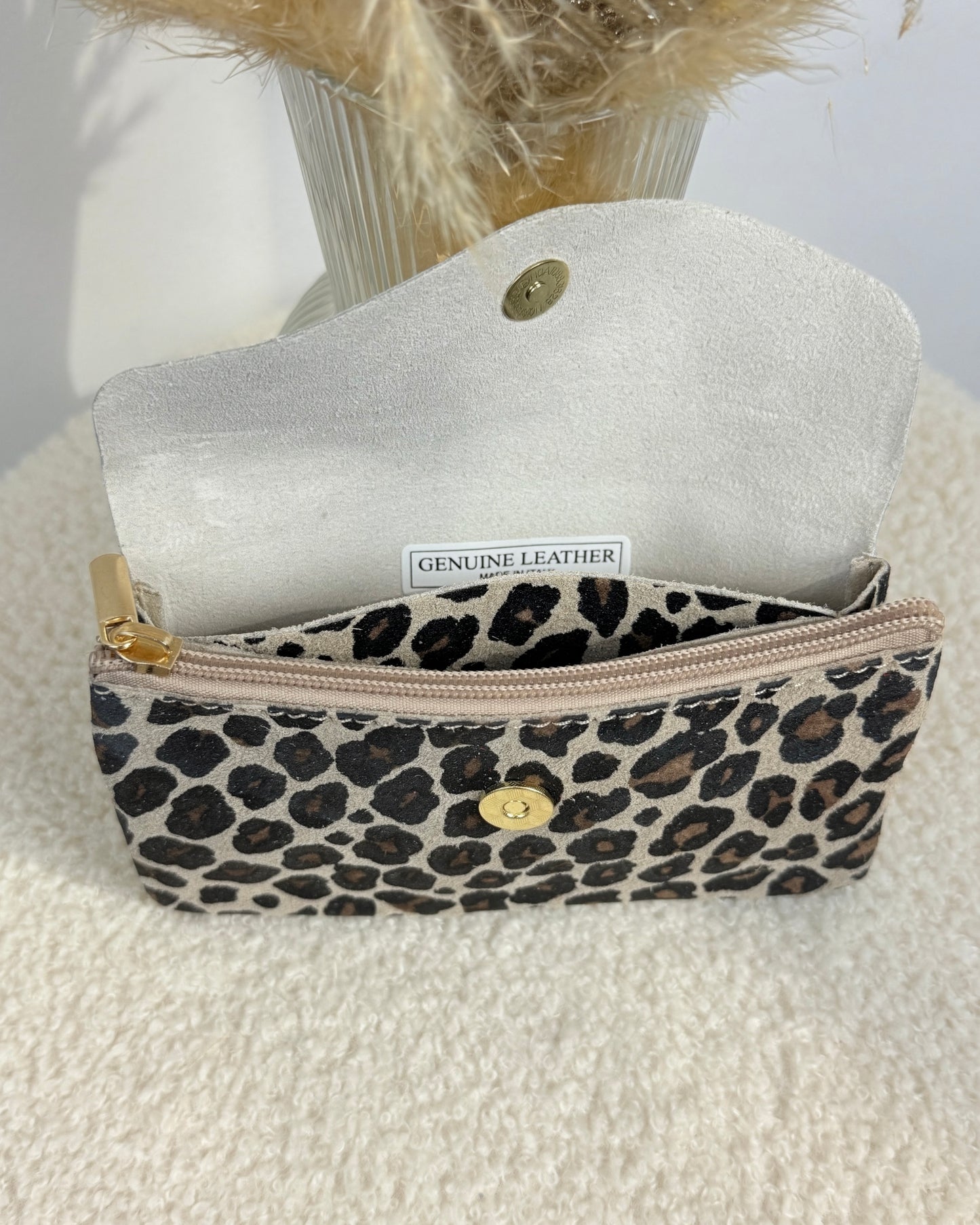 Porte monnaie en cuir & daim leo/or