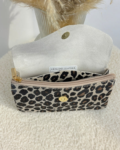 Porte monnaie en cuir & daim leo/or