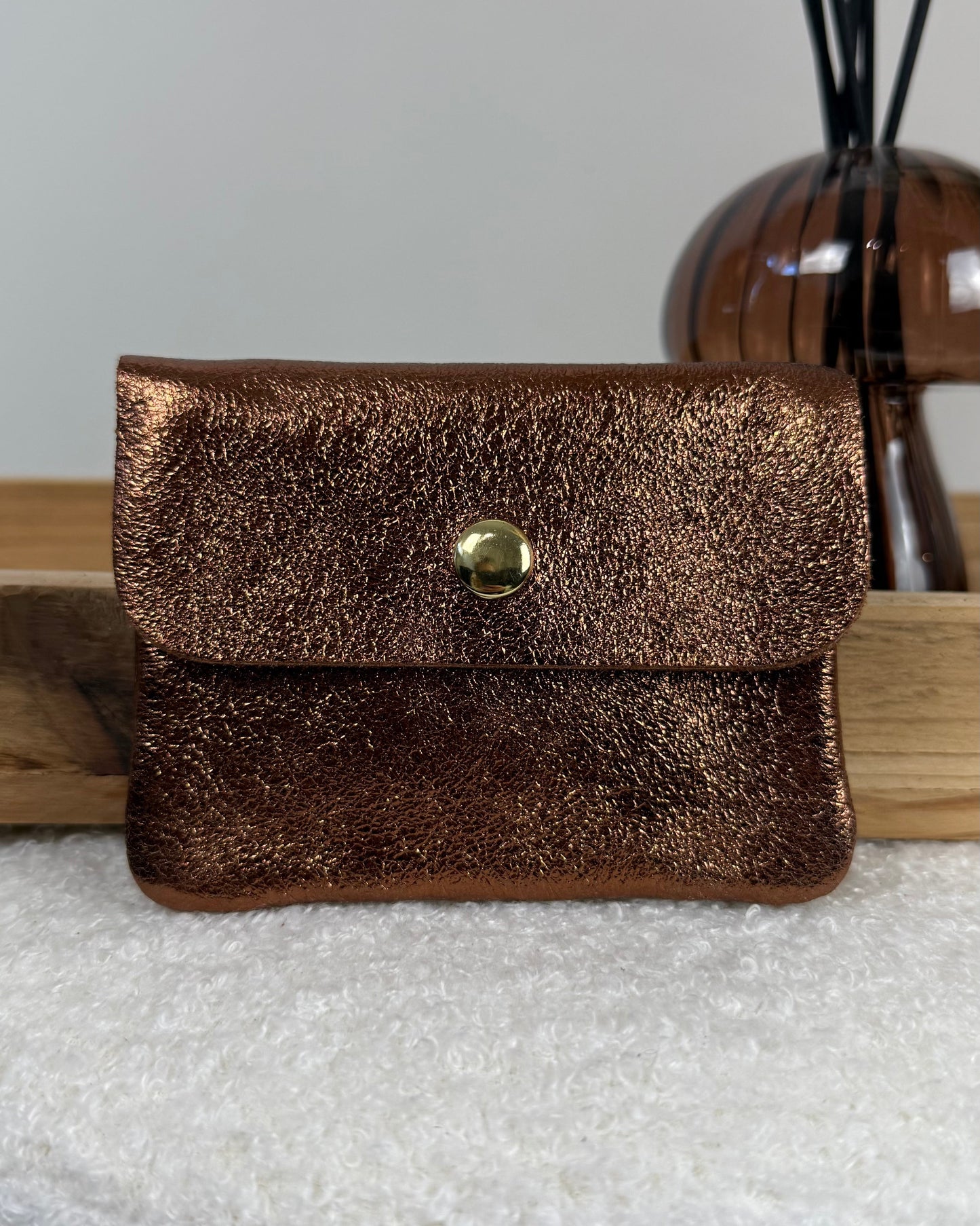 Porte monnaie en cuir camel