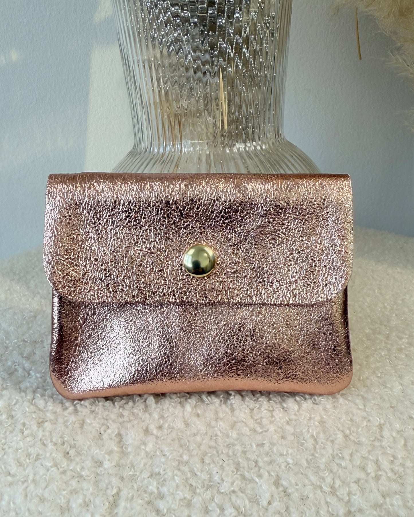 Porte monnaie en cuir rose gold
