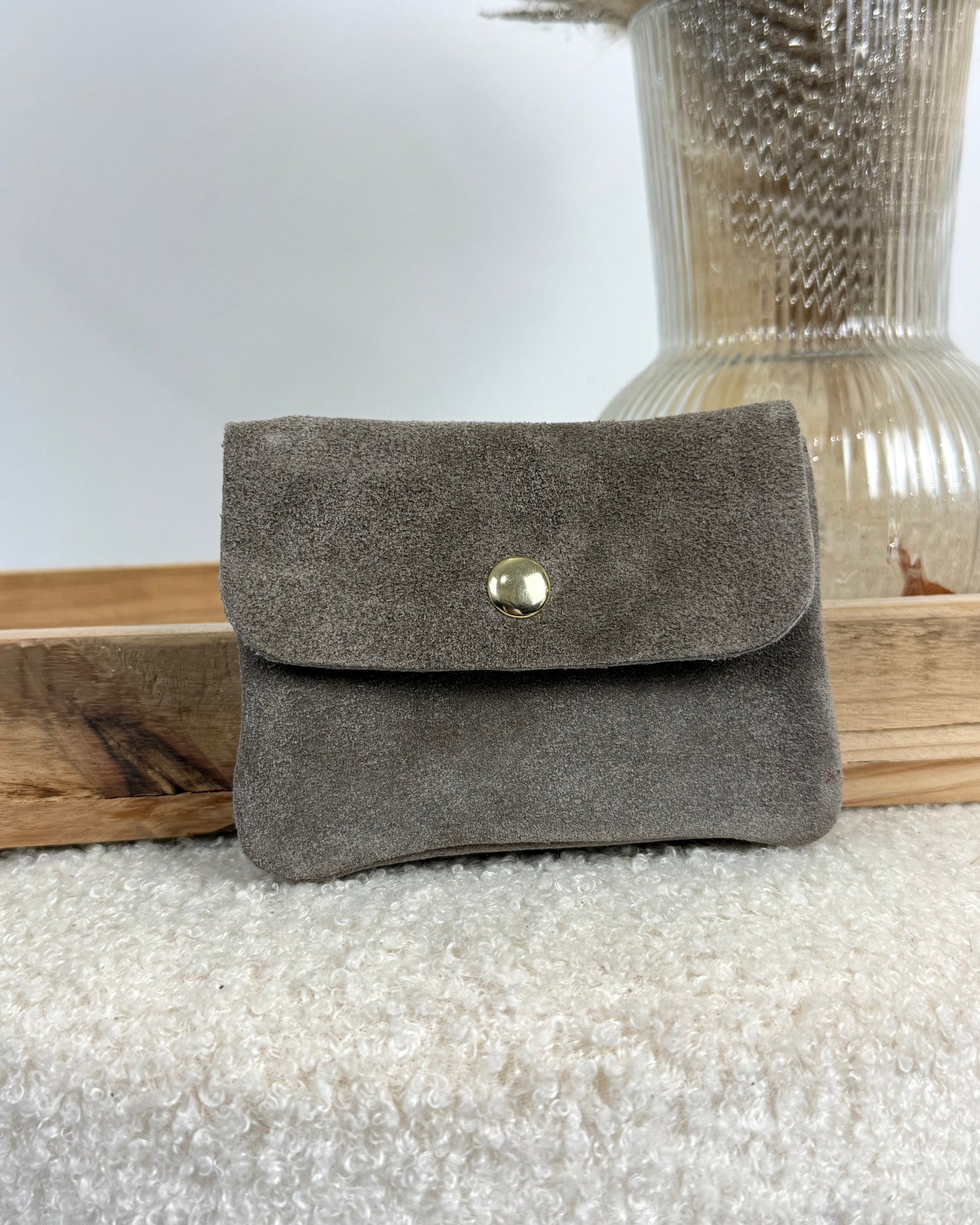 Porte monnaie en daim taupe