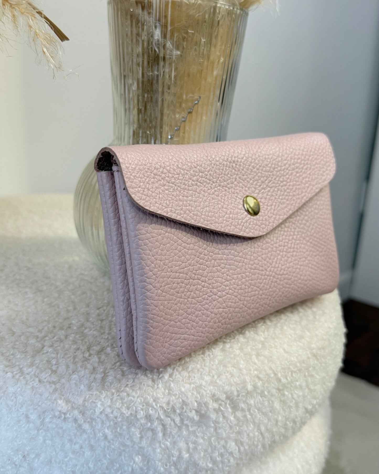 Porte monnaie en cuir grainé rose