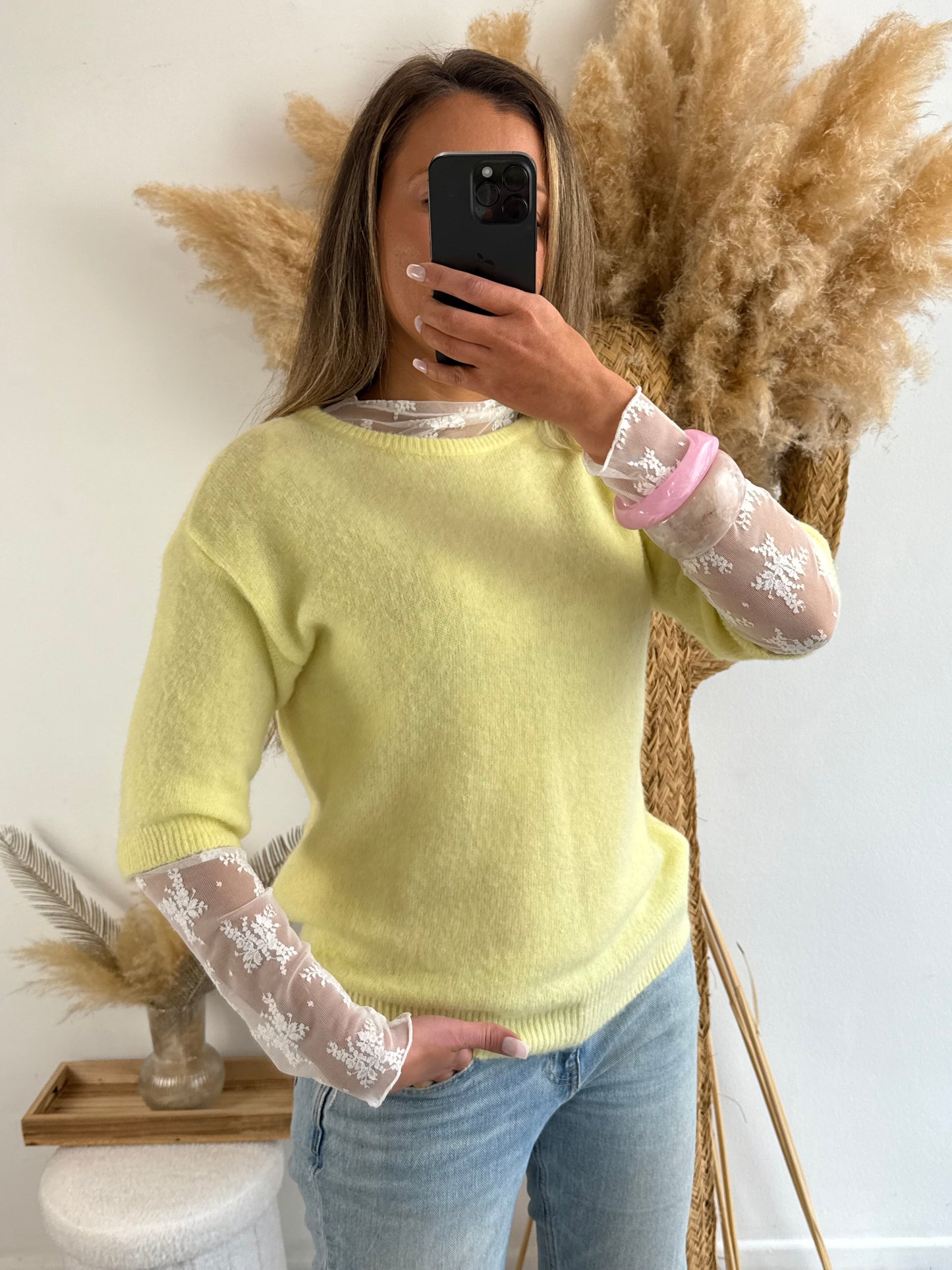 Pull Lana en Alpaga & Laine jaune pastel