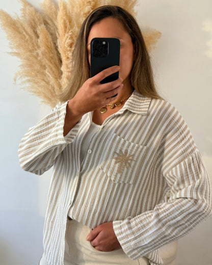 Chemise gaze de coton palmier beige